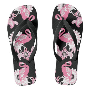 Moderne schwarze wunderliche tropische Vogel Rosa Flip Flops