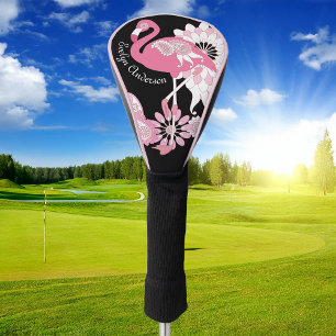 Moderne schwarze wunderliche tropische Vogel Rosa Golf Headcover
