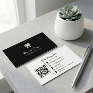 Moderne schwarze Zahnklinik-Logo-QR-Code-Zahnarzt Visitenkarte