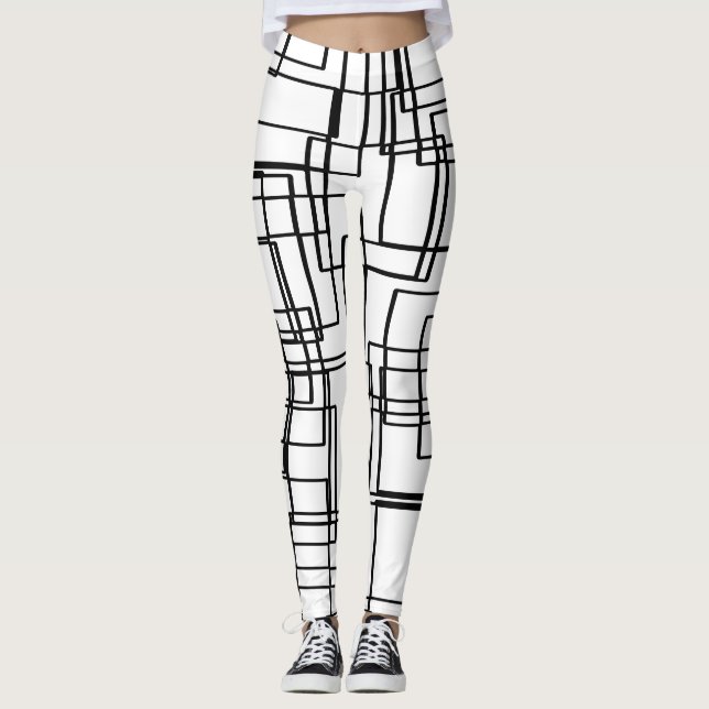 Moderne Schwarzweiss-Blöcke, Quadratmuster Leggings (Vorderseite)
