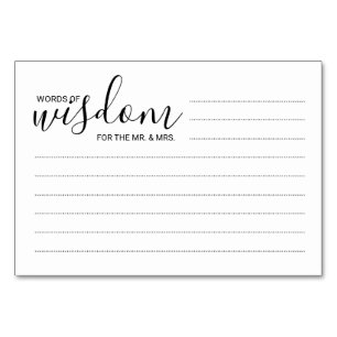 Moderne Schwarzweiss-Hochzeits-Wörter von Klugheit Tischnummer