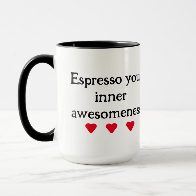 moderne Schwarzweiß-Minimalskripttypografie Tasse (Links)