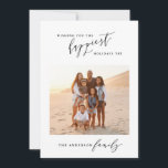 Moderne Schwarzweiß-Schrift 1 Foto Weihnachten<br><div class="desc">Ein schöner 1 Foto Weihnachts-glückliche Feiertage einfache klassische Minimalkarte. Die Hintergrundfarbe kann geändert werden.</div>