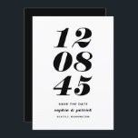 Moderne Schwarzweiß-Weiß-Datums-Typografie Save The Date<br><div class="desc">Modern Schwarz-Weiß-Fett Datum Typografie Save the Date | Eine individuell anpassbare, Save the Date flache Karte mit fett formatierter Typografie und Streifen. Diese stilvolle Save the Date-Karte eignet sich für jedes Hochzeitsthema und jede Jahreszeit. Sie können die Karte weiter anpassen, indem Sie das Muster in ein anderes Foto oder ein...</div>