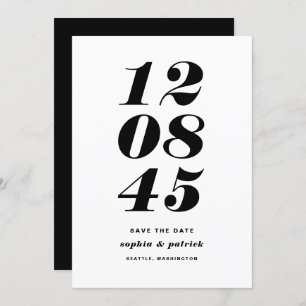 Moderne Schwarzweiß-Weiß-Datums-Typografie Save The Date