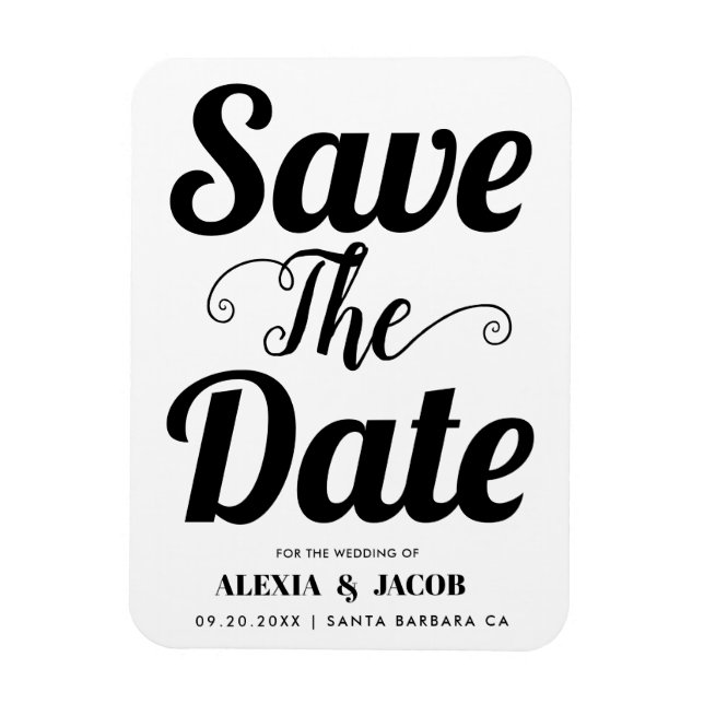 Moderne schwarzweiße Typografie Save the Date Magnet (Vertikal)