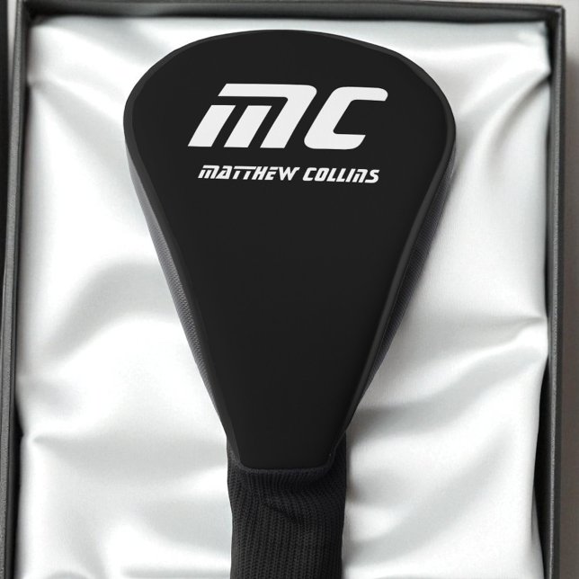 Moderne Schwarzweißsportarten Einfache Coole Monog Golf Headcover (Modern Black and White Sports Simple Cool Monogram Golf Head Cover)