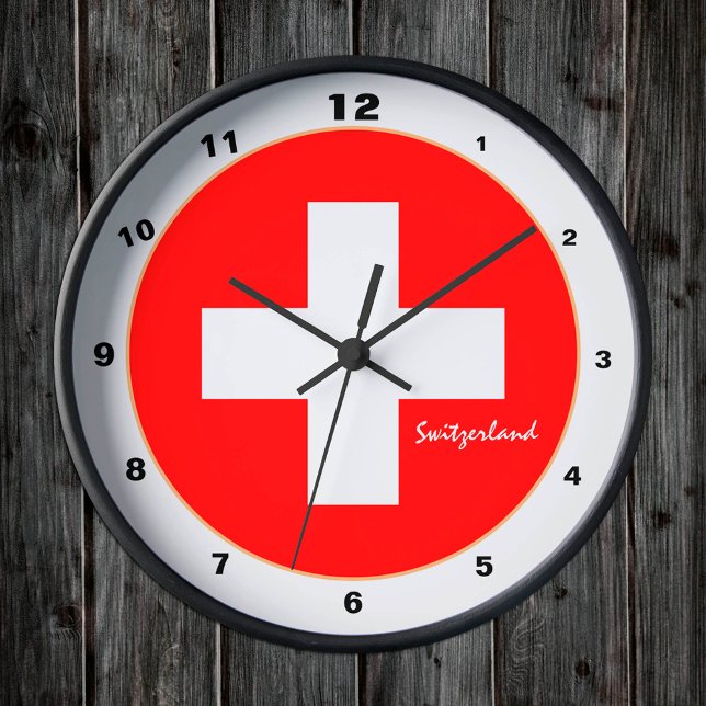 Moderne Schweizer Flagge & Schweiz Trend /Design Runde Wanduhr (Von Creator hochgeladen)