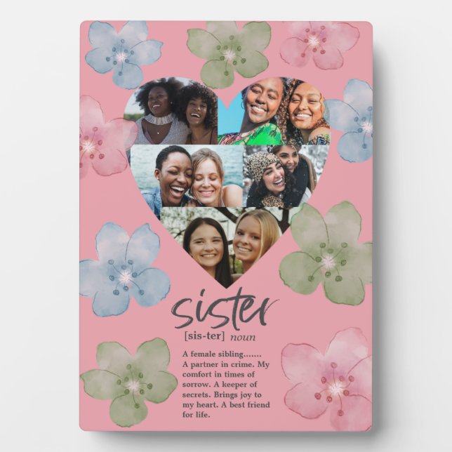 Moderne Schwestern zitieren rosafarbenes Herz Fotoplatte (Vorderseite)