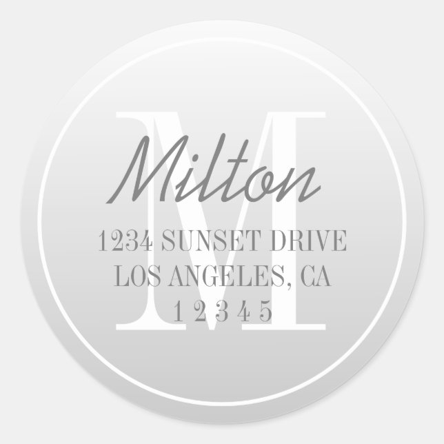 Moderne, schwindende Rücksendeadresse | Gray Ombre Runder Aufkleber (Vorderseite)