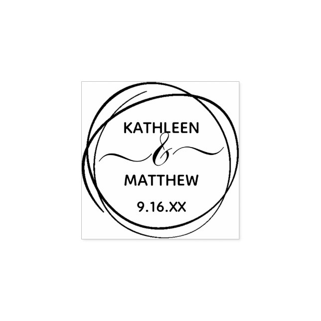 Moderne Scribble Circle Names Datum Hochzeit Gummistempel (Prägung)