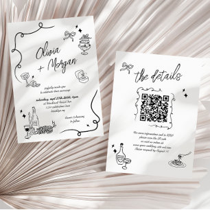 Moderne Scribble Doodle QR Code Einladung Hochzeit
