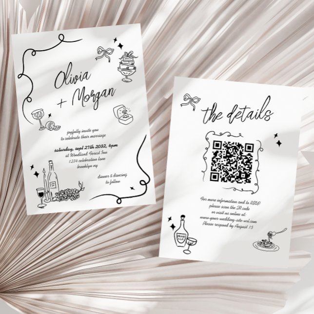 Moderne Scribble Doodle QR Code Einladung Hochzeit (Von Creator hochgeladen)