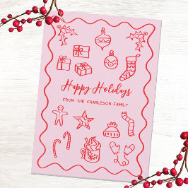 Moderne Scribble-Illustration Doodle Pink und Rot Feiertagskarte