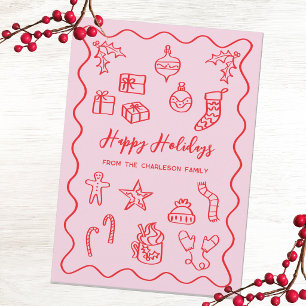 Moderne Scribble-Illustration Doodle Pink und Rot Feiertagskarte