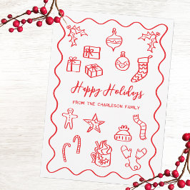 Moderne Scribble Illustration Doodle Red and White Feiertagskarte