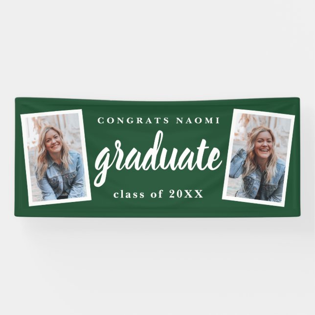 Moderne Script 2 Foto Graduation Party Banner (Horizontal)