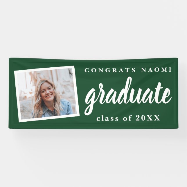 Moderne Script 2 Foto Graduation Party Banner (Horizontal)