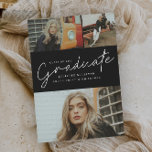Moderne Script 3 Foto Collage Graduation Party Einladung<br><div class="desc">Dieses moderne,  elegante und stilvolle Foto Abschluss Einladungs-Kombinat mit Skriptabsolvent und individualisierbarem Namen,  Schule und drei Foto Collage auf der Vorderseite. Die Rückseite bietet Glückwünsche und Veranstaltungsdetails mit einem zusätzlichen Foto. Eine tolle Art,  Ihren Absolventen zu präsentieren.</div>