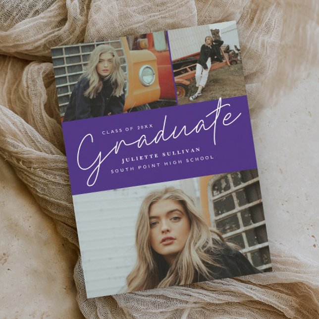 Moderne Script 3 Foto Collage Graduation Party Einladung (Von Creator hochgeladen)