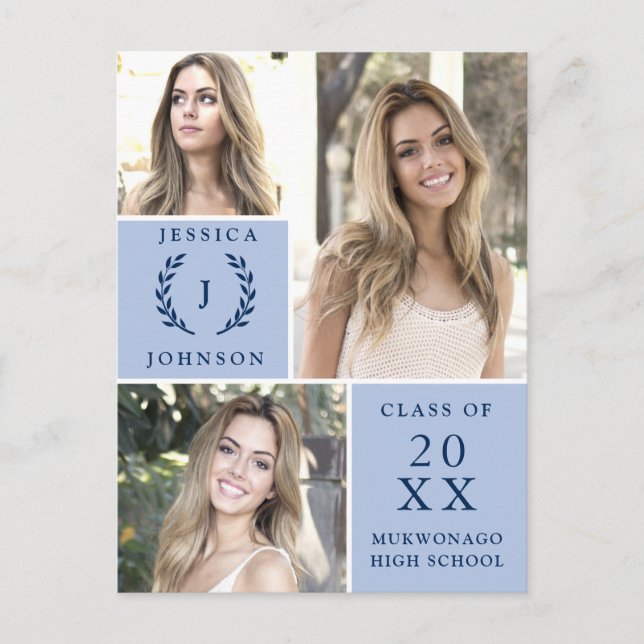 Moderne Script 3 FOTO Graduation Party Einladung Postkarte (Vorderseite)