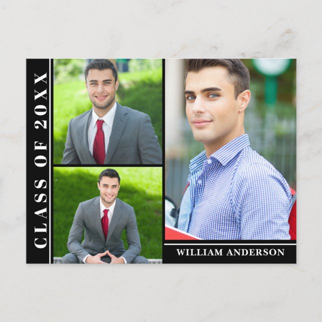 Moderne Script 3 FOTO Graduation Party Einladung Postkarte (Vorderseite)