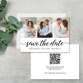 Moderne Script 3 Fotos QR CODE Hochzeitsseite Save The Date