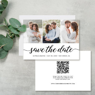 Moderne Script 3 Fotos QR CODE Hochzeitsseite Save The Date