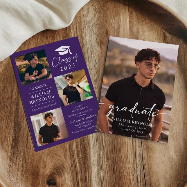 Moderne Script 4 Foto Collage Graduation Party Einladung (Von Creator hochgeladen)