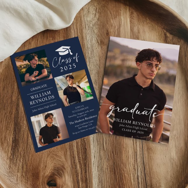 Moderne Script 4 Foto Collage Graduation Party Einladung (Von Creator hochgeladen)