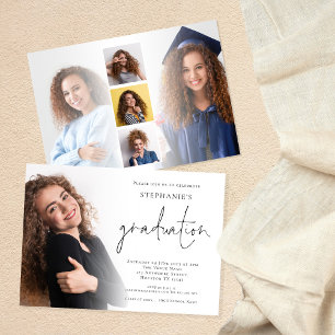 Moderne Script 6 Foto Overlay Graduation Party Einladung