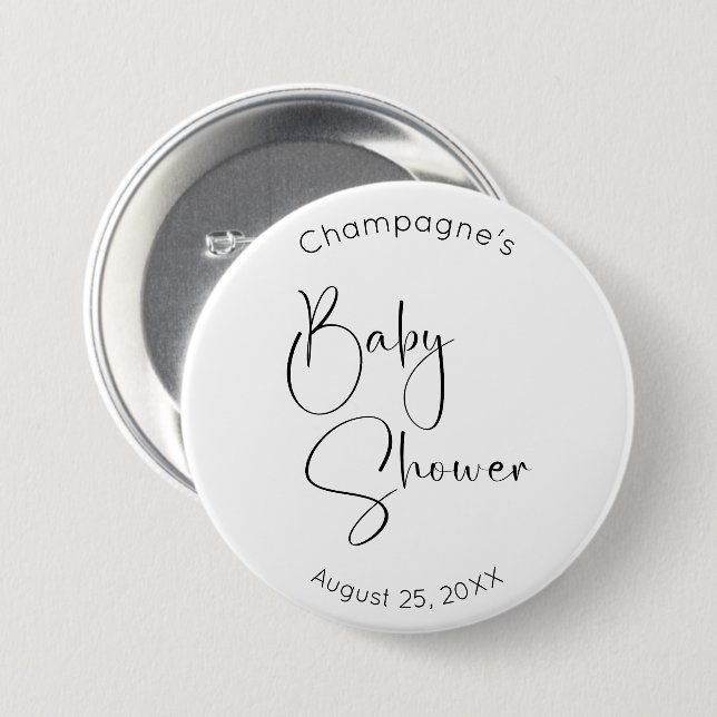 Moderne Script Baby Dusche Button (Vorne & Hinten)