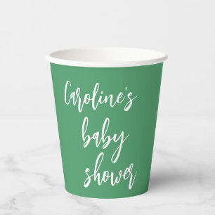 Moderne Script Baby Dusche Custom Kelly Green Pappbecher