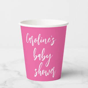 Moderne Script Baby Dusche Custom Trendy Hot Pink Pappbecher