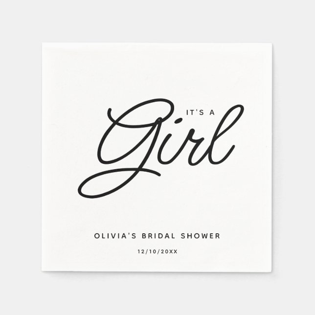 Moderne Script Baby Dusche Es ist ein Mädchen Serviette (Vorderseite)