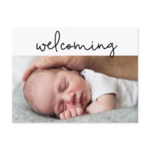 Moderne Script Baby Foto Geburtskarte