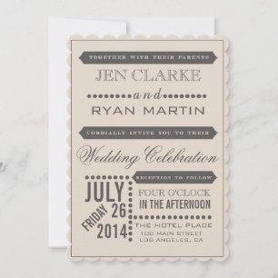 Moderne Script Beige & Gray Wedding Einladung