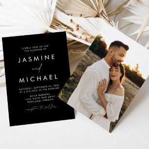 Moderne Script Black and White Foto Hochzeit Einladung
