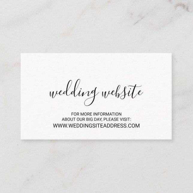 Moderne Script Black and White Wedding Website Begleitkarte (Vorderseite)