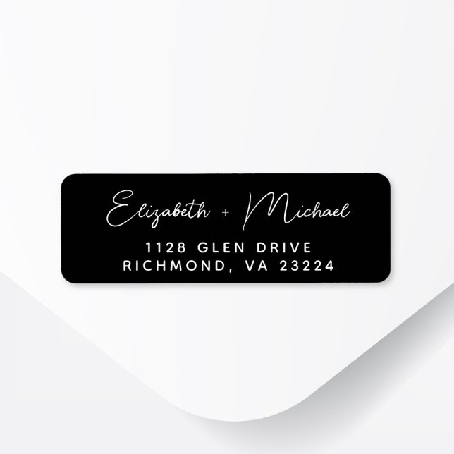 Moderne Script Black Wedding Rücksendeadresse (Von Creator hochgeladen)