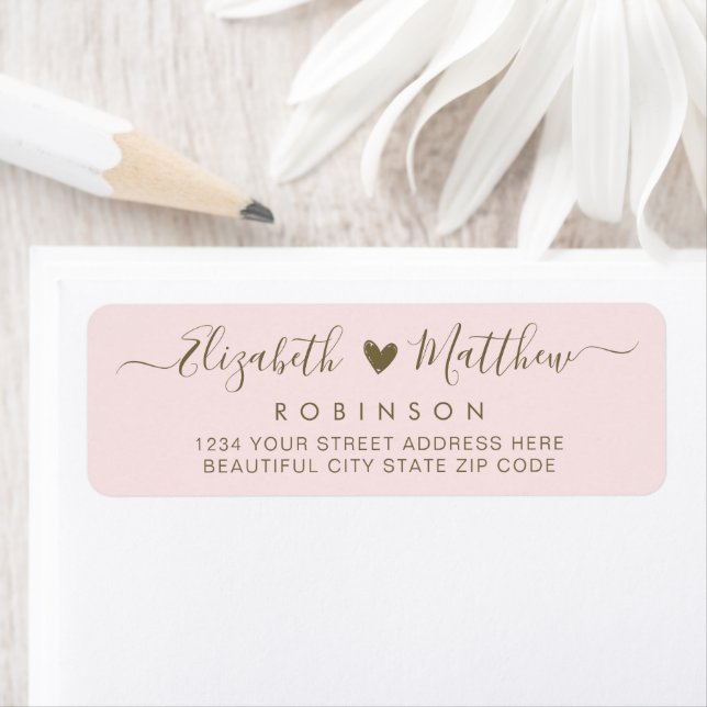 Moderne Script Blush Gold Wedding Rücksendeadresse (Insitu)