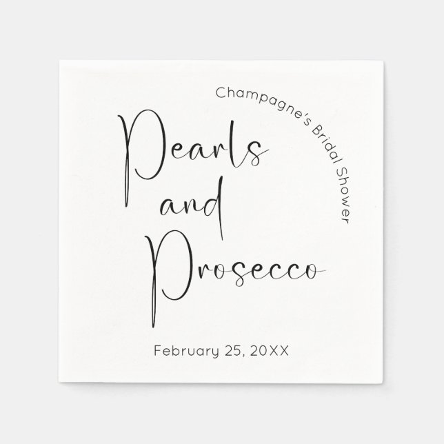 Moderne Script Brautparty Perlen und Prosecco Serviette (Vorderseite)