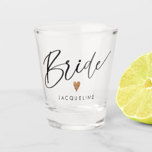 Moderne Script Bridge Rose Gold Herzschrift Name Schnapsglas
