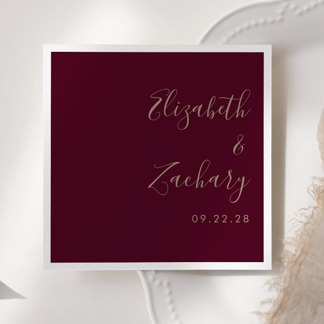 Moderne Script Burgundy Gold Wedding Serviette (Von Creator hochgeladen)