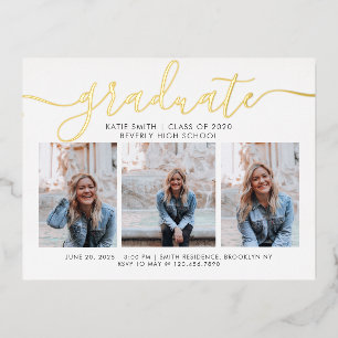 Moderne Script Calligraphy Abschluss 3 Foto Invit Folien Feiertagspostkarte