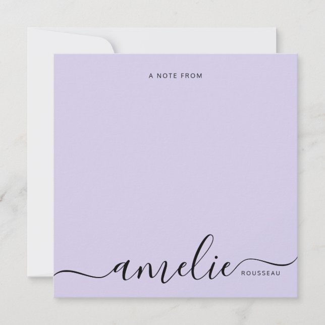 Moderne Script Calligraphy Monogram Lavender Mitteilungskarte (Vorderseite)