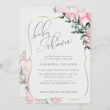 Moderne Script Calligraphy Pink Rose Baby Dusche