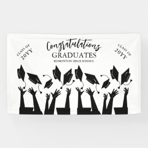 Moderne Script Cap Toss White Graduation Party Banner