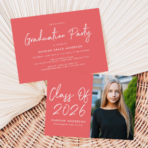 Moderne Script Coral Class of 2025 Graduation Part Einladung
