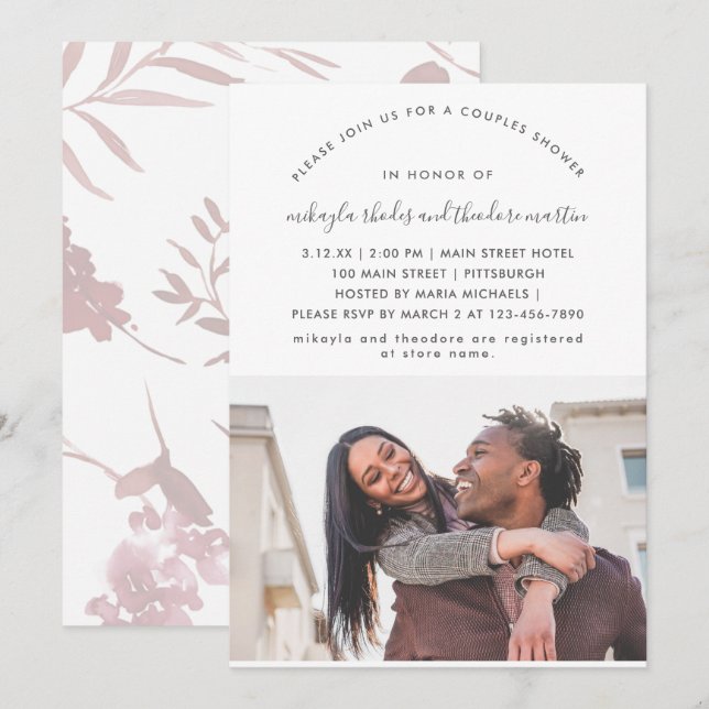 Moderne Script Couples Dusche Rose Rosa Foto Einladung (Vorne/Hinten)